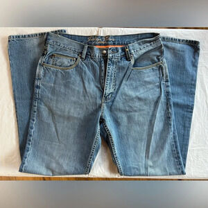 Vintage Indigo Palms Straight Leg Denim Jeans Size 35x32